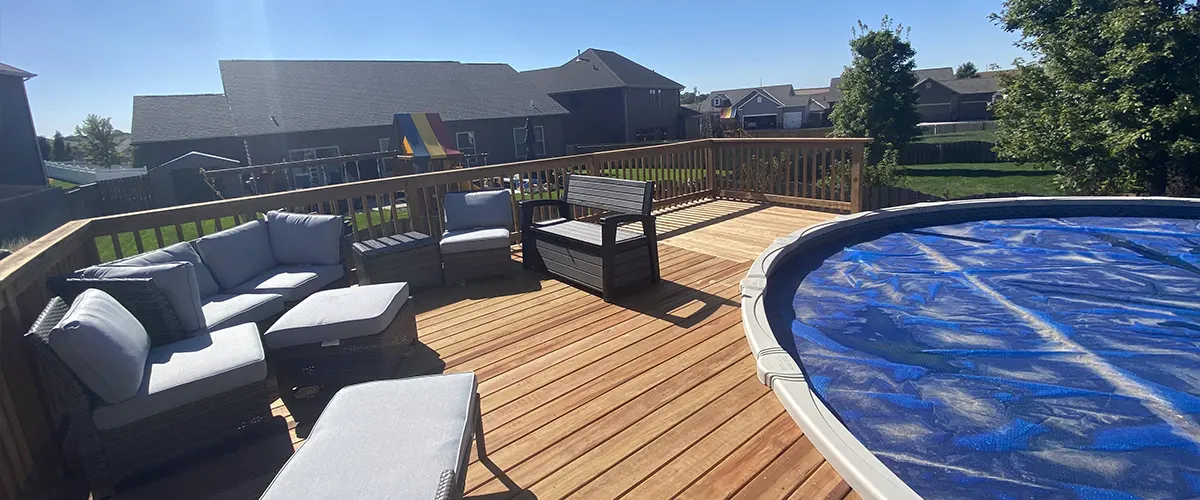 A composite deck near a pool