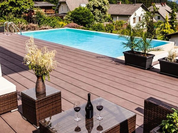 A composite deck with a pool