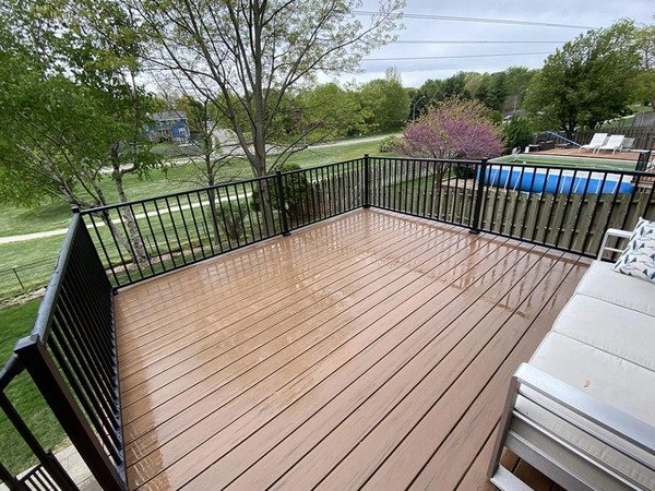 A composite deck in the rain