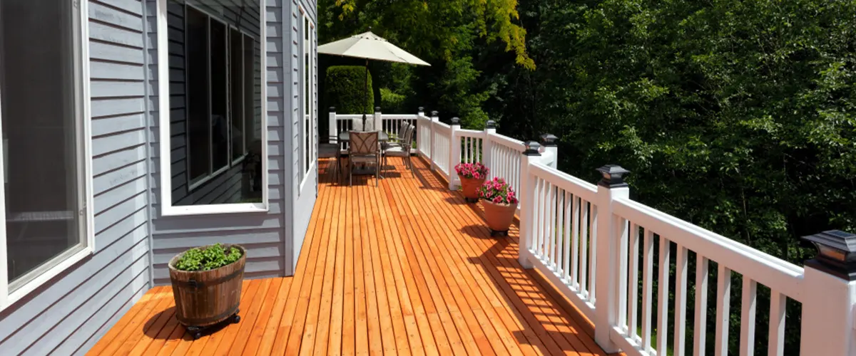 Cedar deck with umbrella