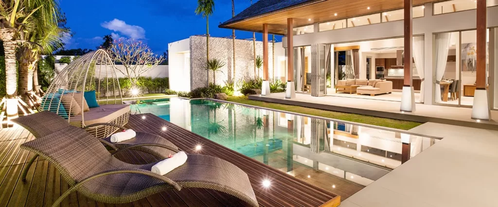 Cool pool deck at night