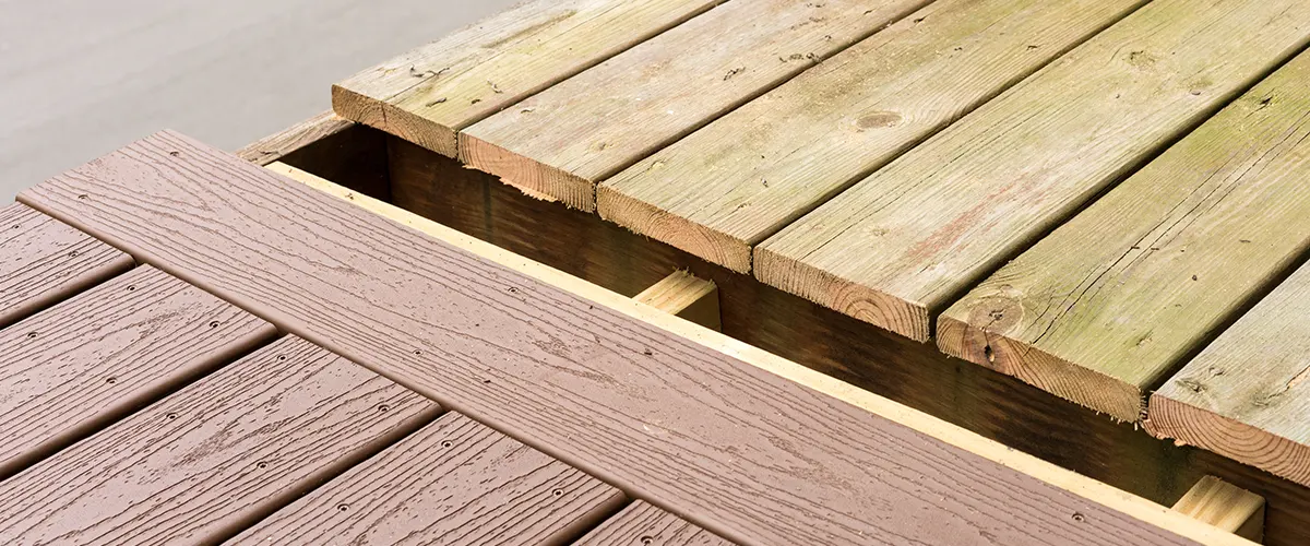 A decking DIY project with wood boards and composite