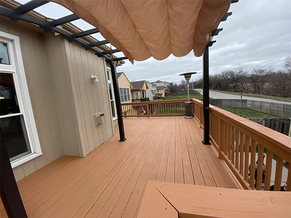 A covered composite deck