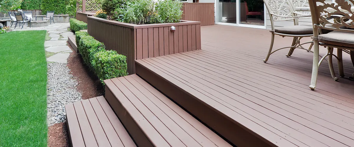 composite brown deck with fancy chairs