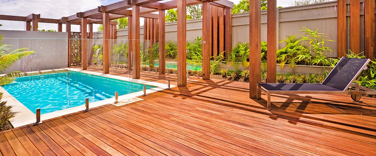 A composite deck near a pool