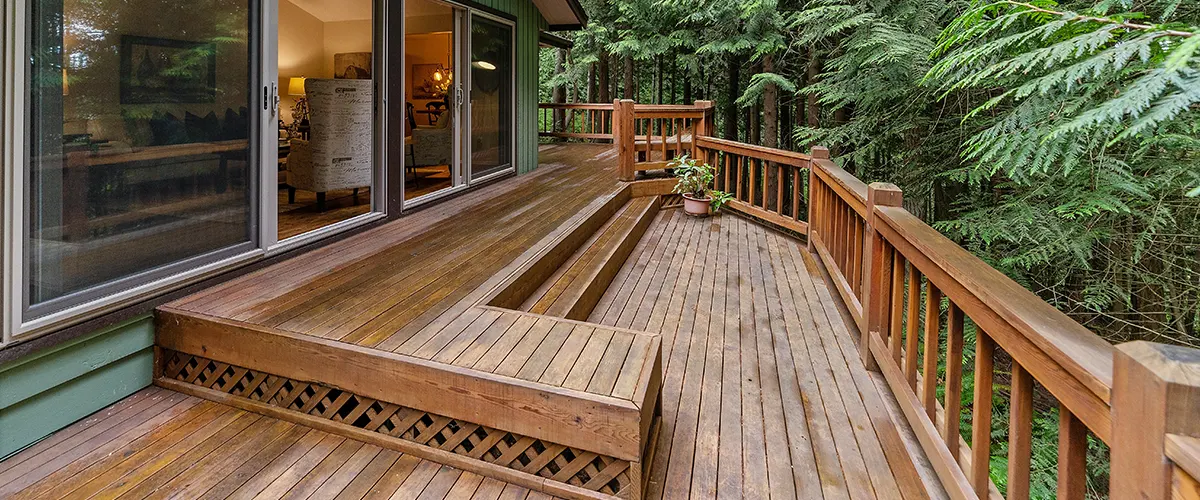 forest cabin with wood deck