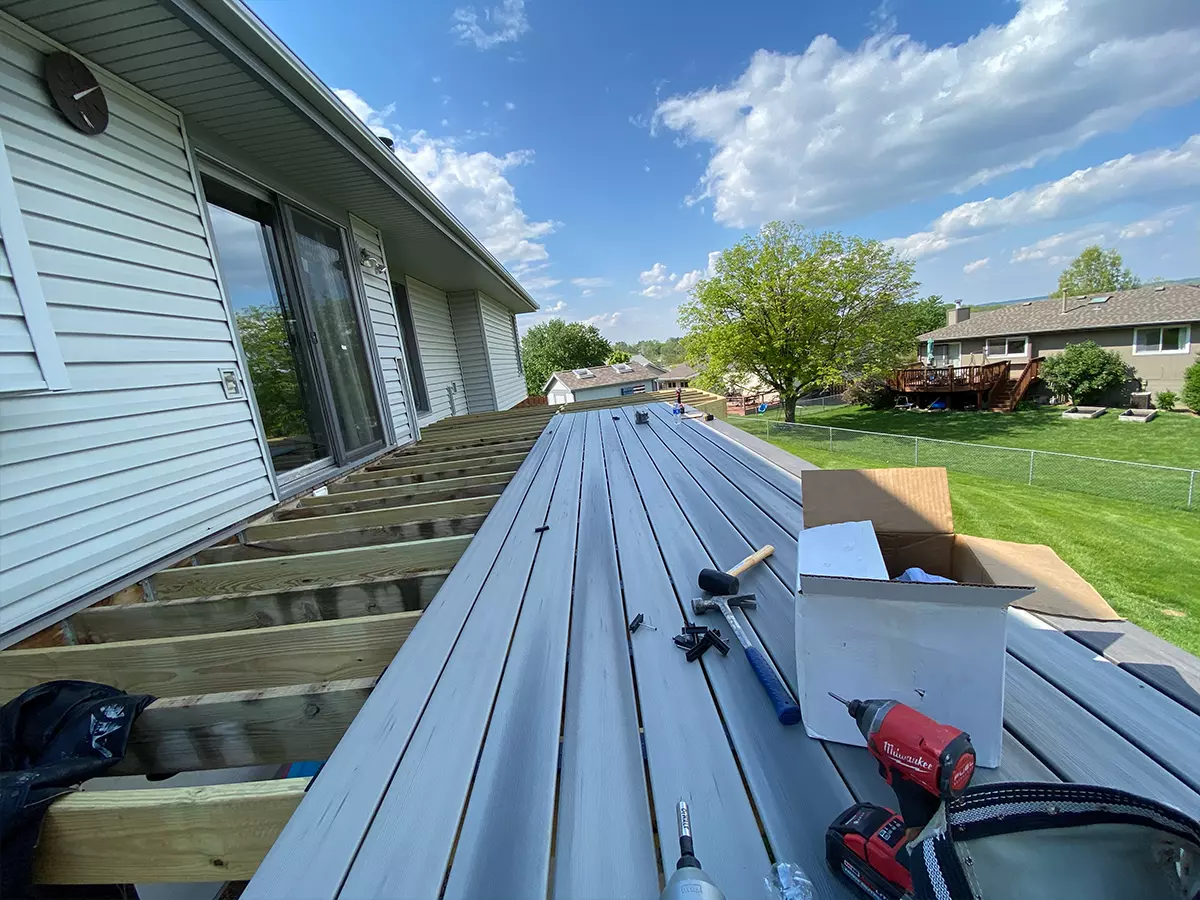 A deck repair in Bellevue before the project completion