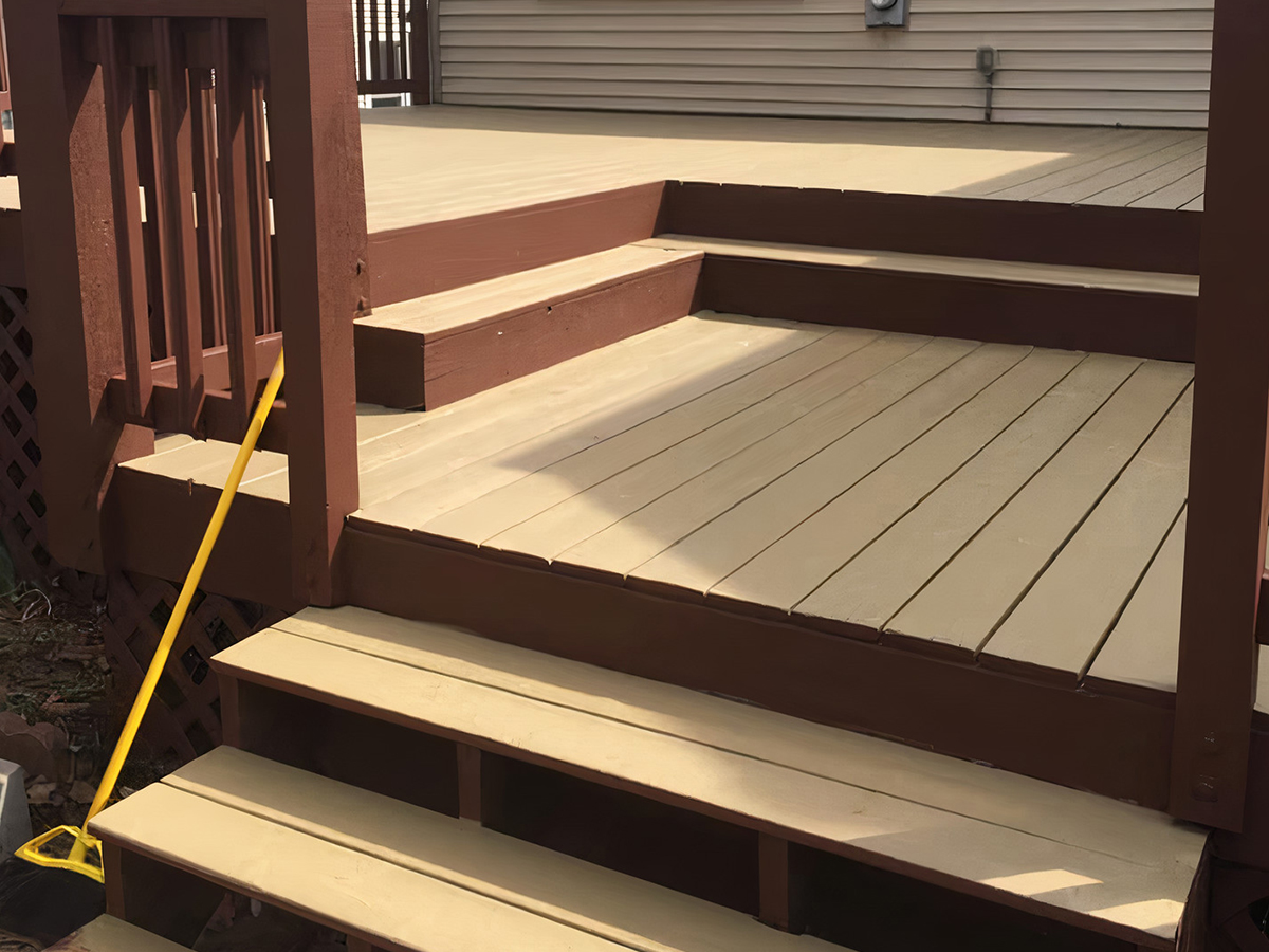 A close up to a new composite deck after deck repair