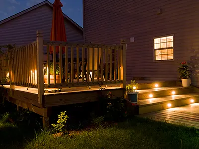 Deck lights on deck stairs at night