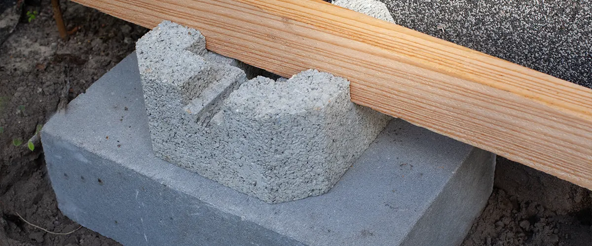 A concrete block used as a concrete deck footing