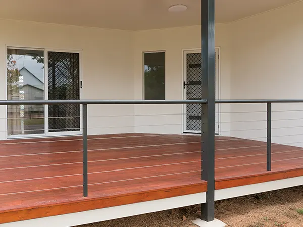 A metal frame for a ground level deck