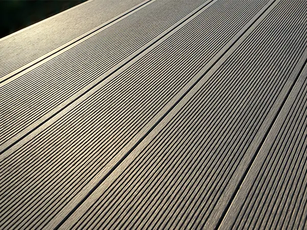 A composite decking from up close