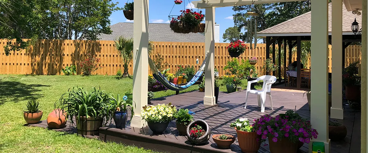 A pergola on a composite deck