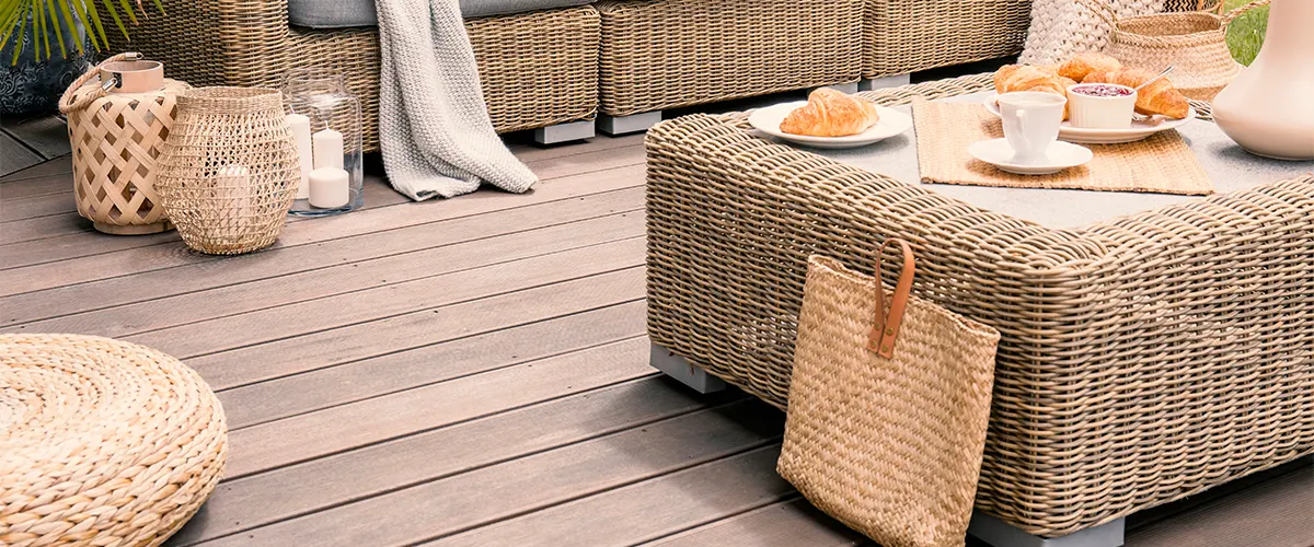 A beautiful deck with outdoor furniture and composite decking