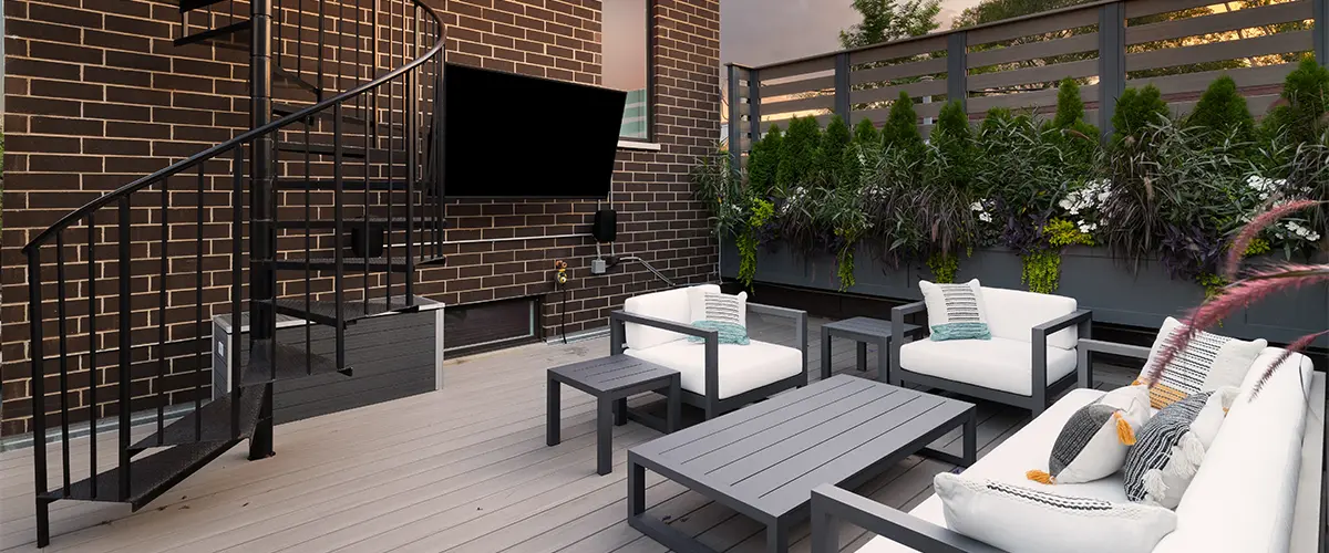 Composite decking with outdoor furniture