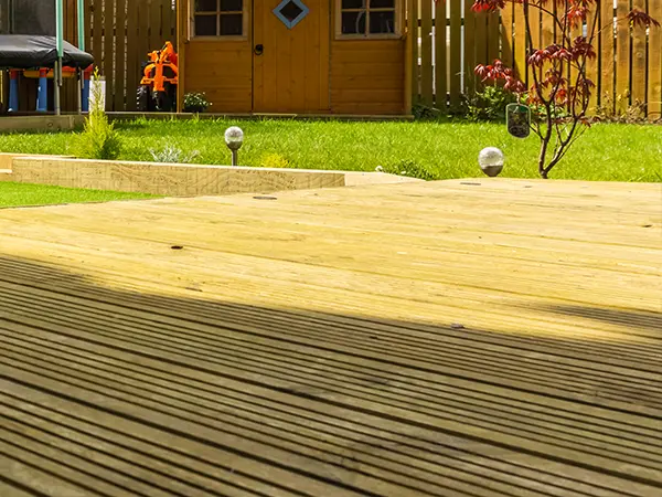 Composite deck in a backyard