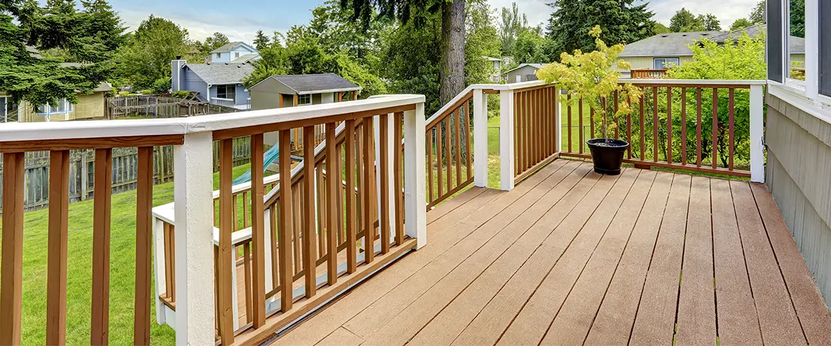 Composite deck railings on PVC deck