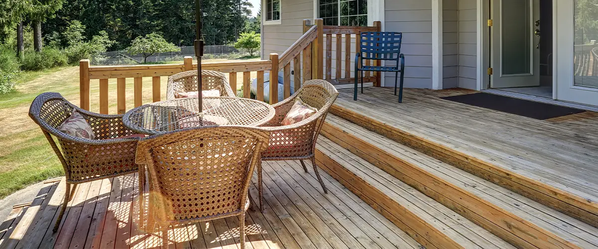 Pressure treated decking with outdoor furniture