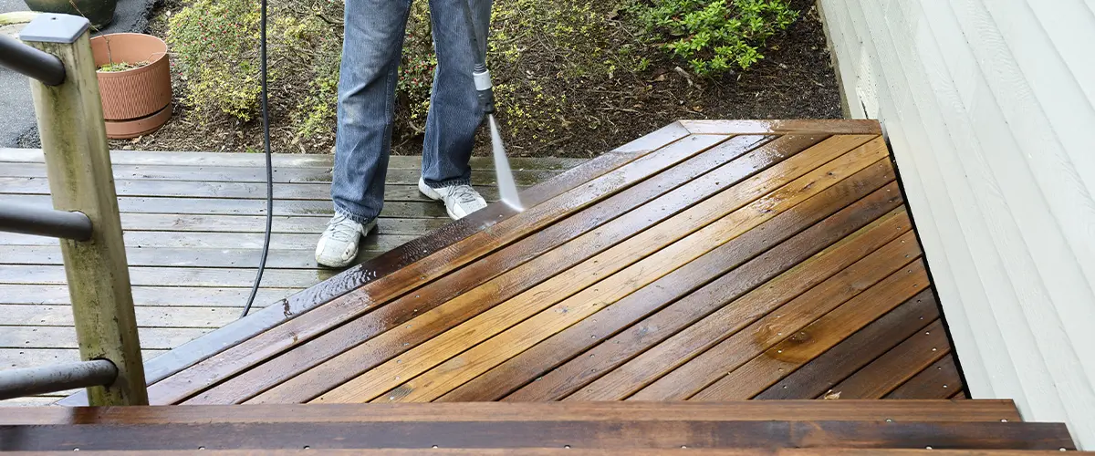 Pressure washing wood decking