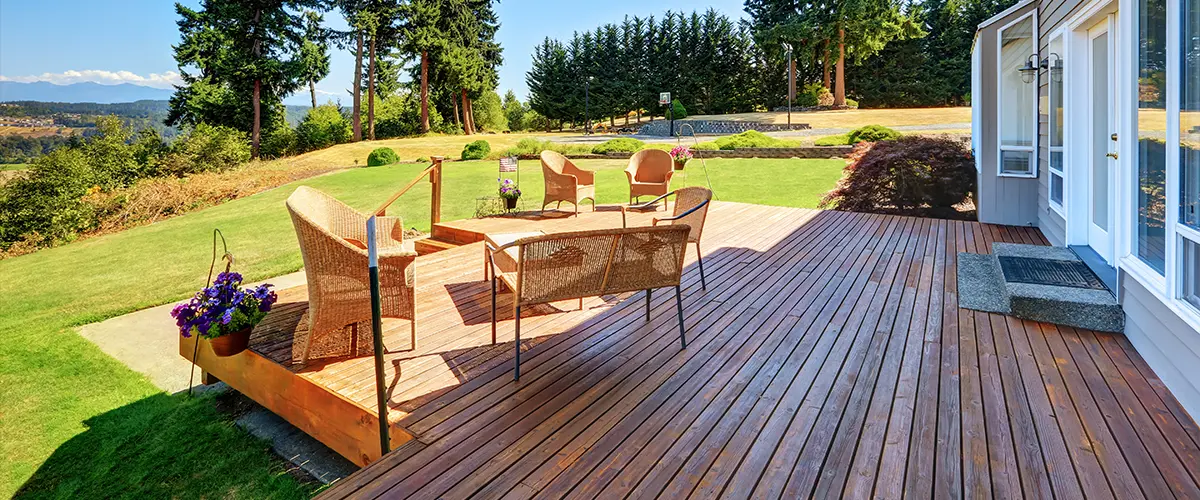 Wood decking on ground-level