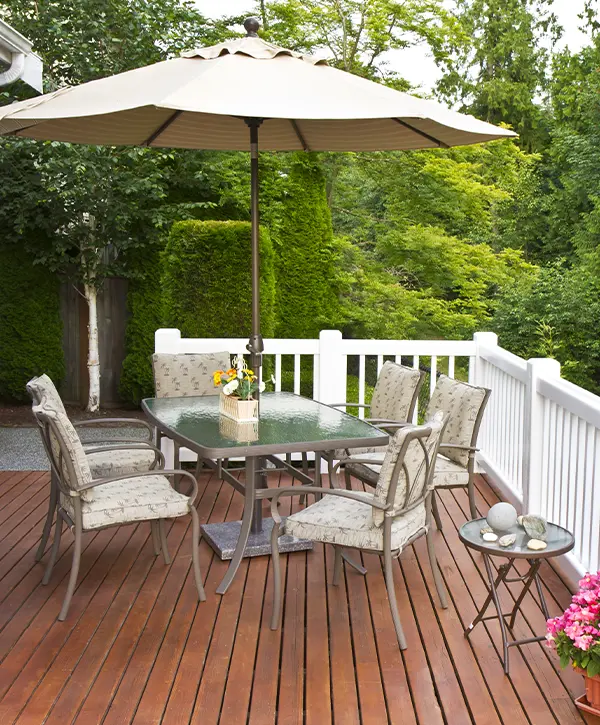 wood decking with metal railing