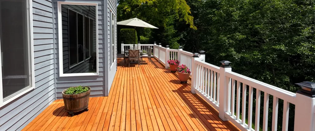 Elevated cedar decking with white aluminum railing