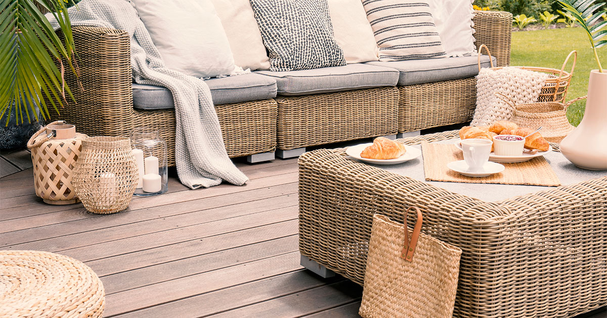 Upscale composite decking with outdoor furniture