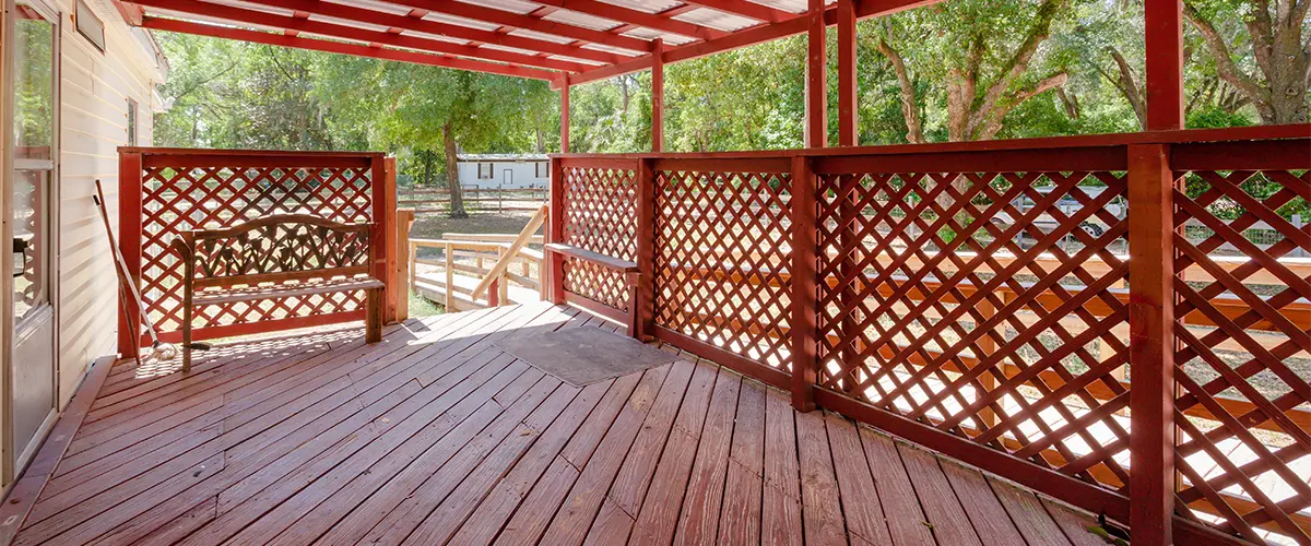 Dated redwood decking surface