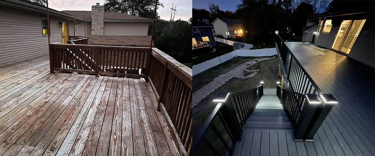 before and after a deck restoration in Omaha