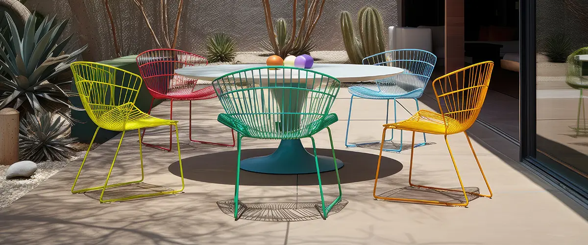 colored chairs on a deck