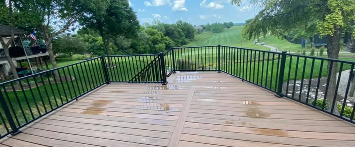 freestanding deck on a rainy day