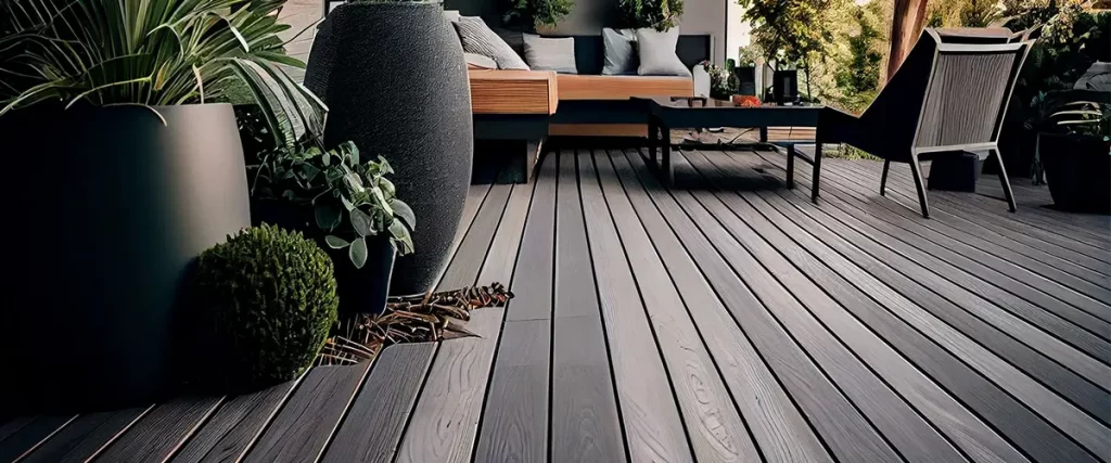 stained composite decking boards on a patio