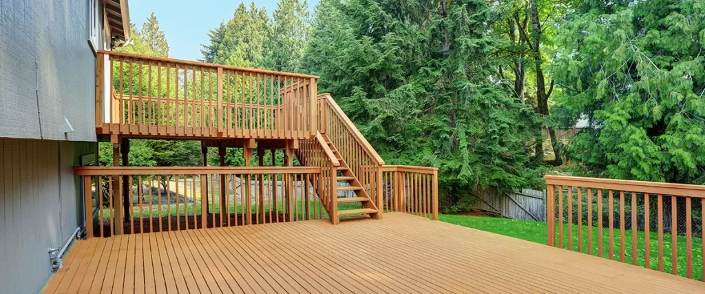 Backyard With Upper And Lower Decks In Omaha Nebraska