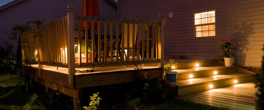 Deck Steps With Lights At Night by Deckbros