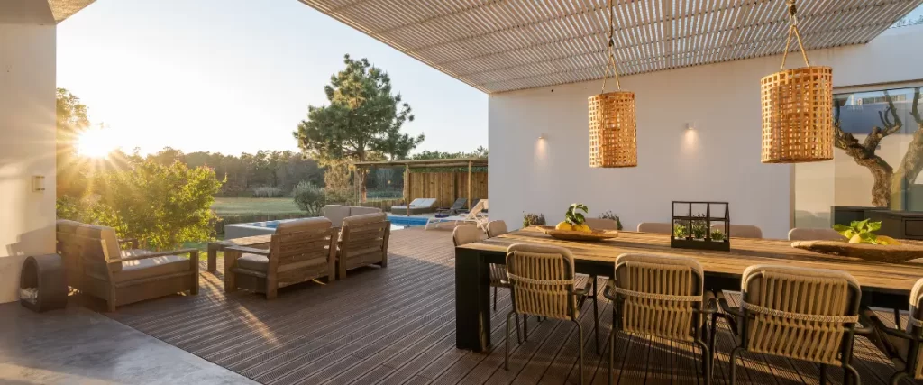 gray composite deck with white railings 1