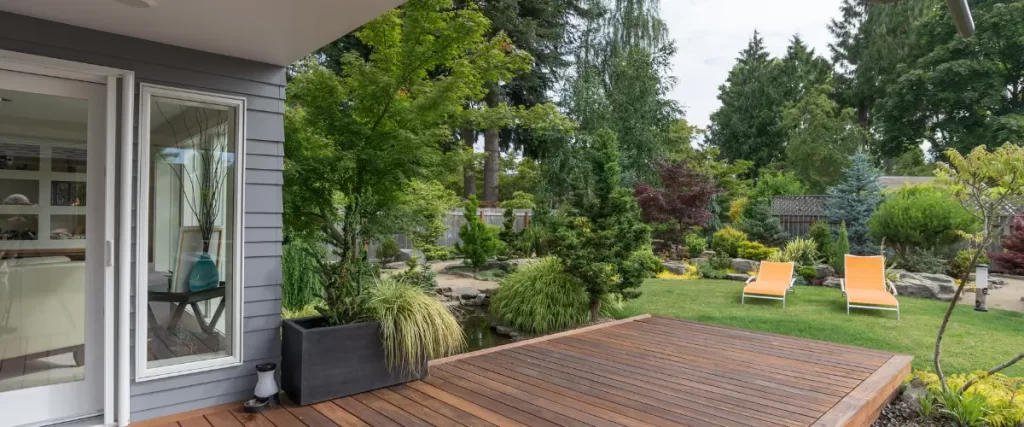 small wood deck overlooking garden 1