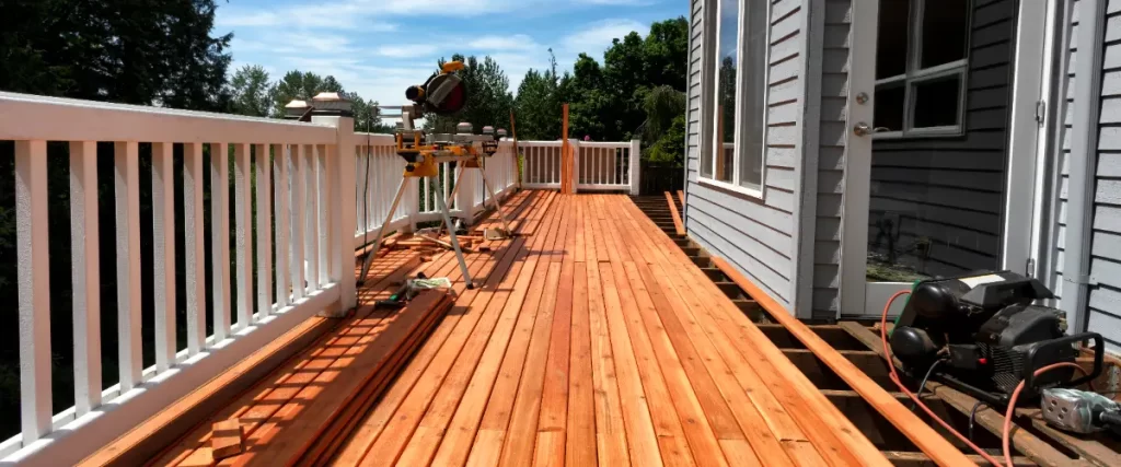 a wooden deck under construction or renovation