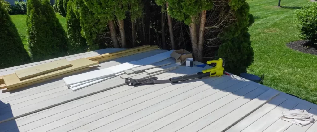 materials and tools for building or replacing a deck, a flat outdoor surface often connected to a house
