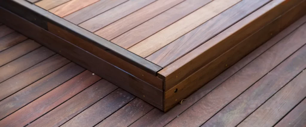 a close-up view of a wooden deck