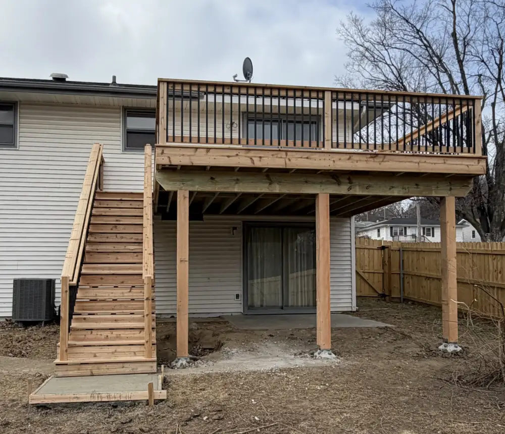 Elevated Cedar Deck Rebuild a newly constructed two level cedar deck attached to a house