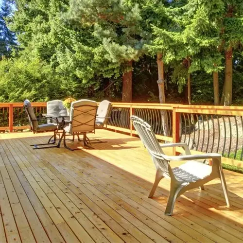 large outdoor cedar wood deck