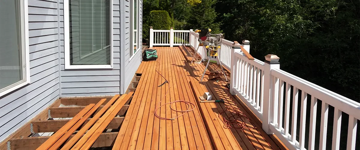 Cedar decking with white railings