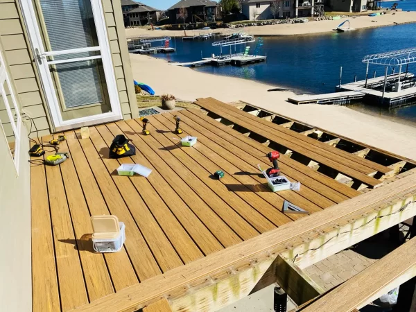 A deck repair project in progress