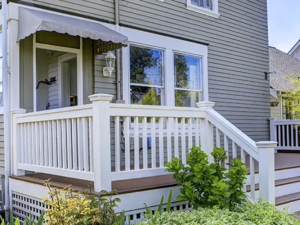 White deck railing and handrails for stairs